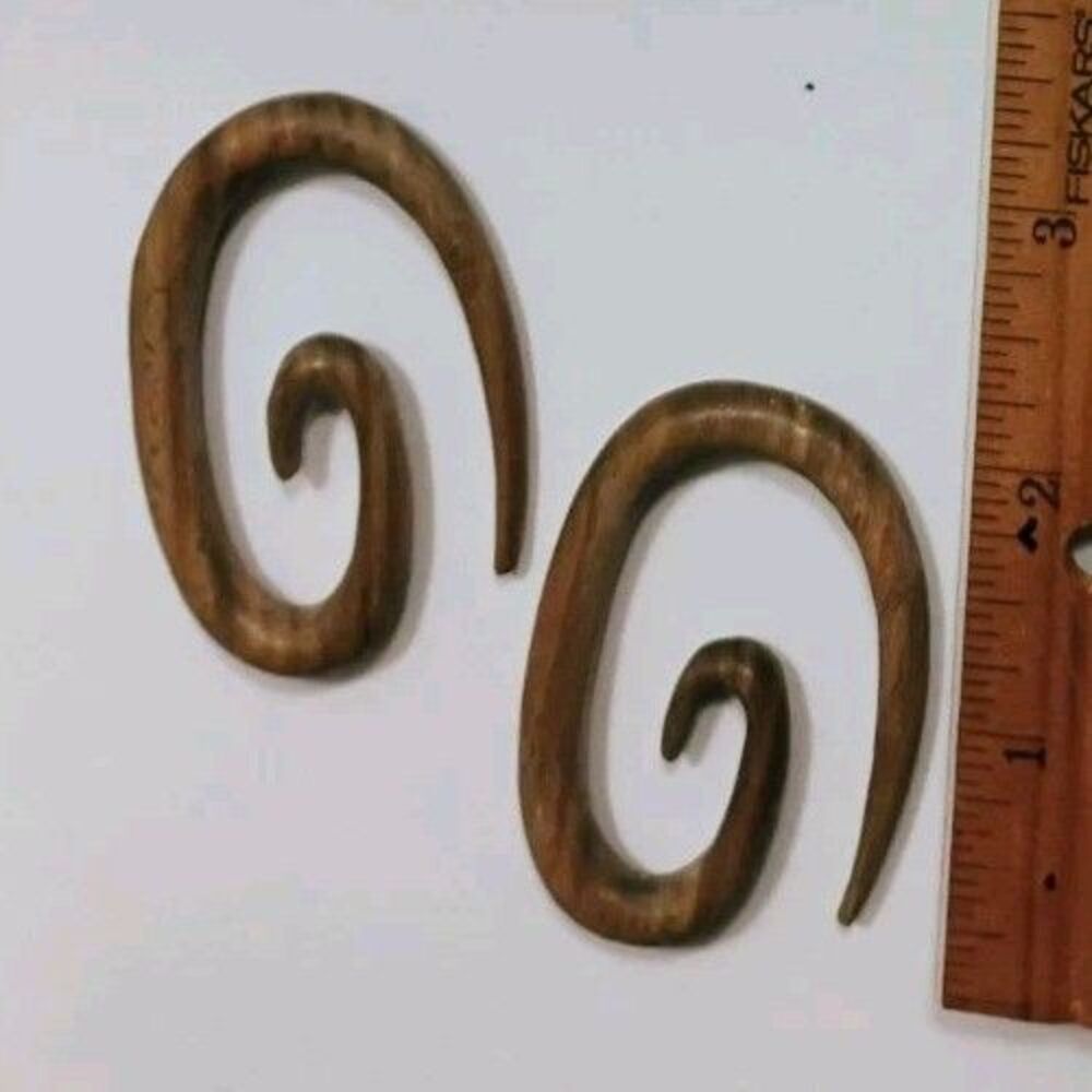 Carved Wood Nautilus Spiral Ear Hangers Tapers Gauges Pair